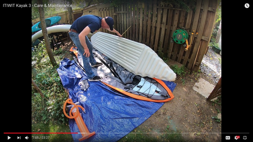 I-beam floor bladder out of its removable sleeve